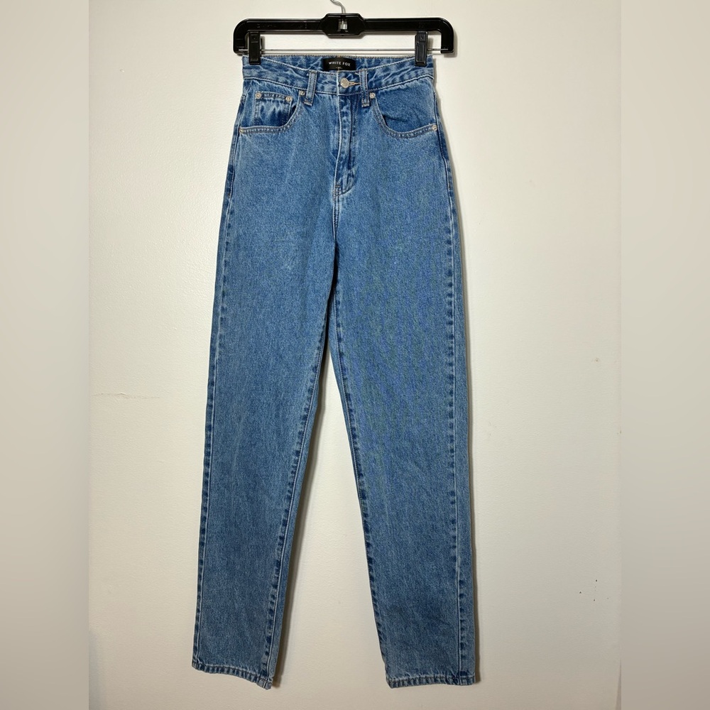 White Fox Mid Wash Denim Jeans High‎ Rise XS 25/31 Straight Leg Casual